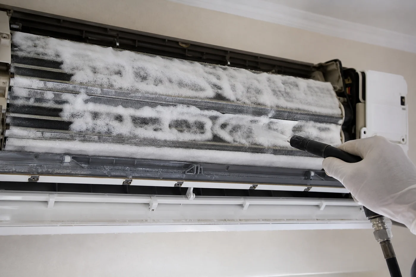 Foam on the evaporator during flushing.