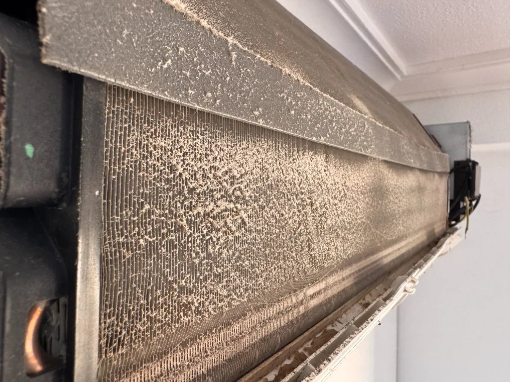 Dusty coating on the evaporator inside the indoor unit