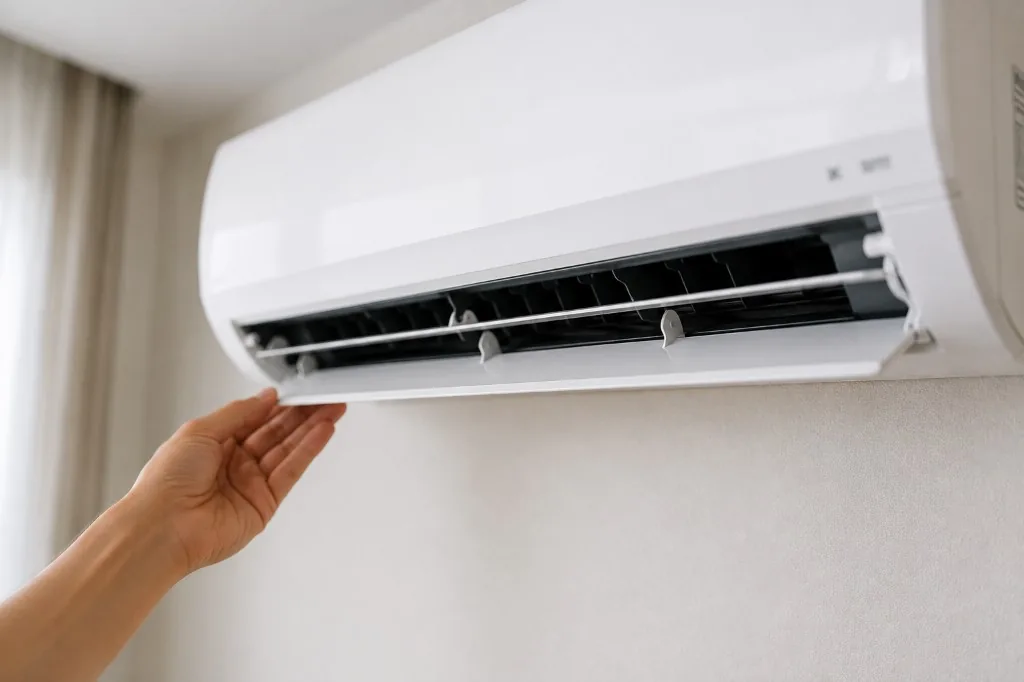 Opening the lower louvres of the air conditioner