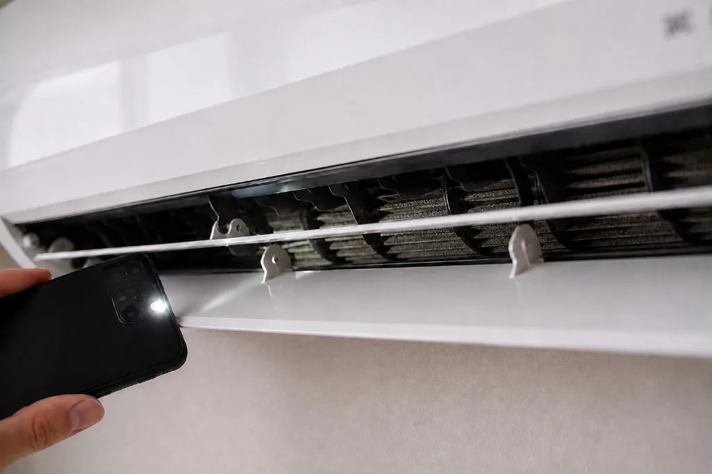 Lighting the blower wheel with a phone flashlight