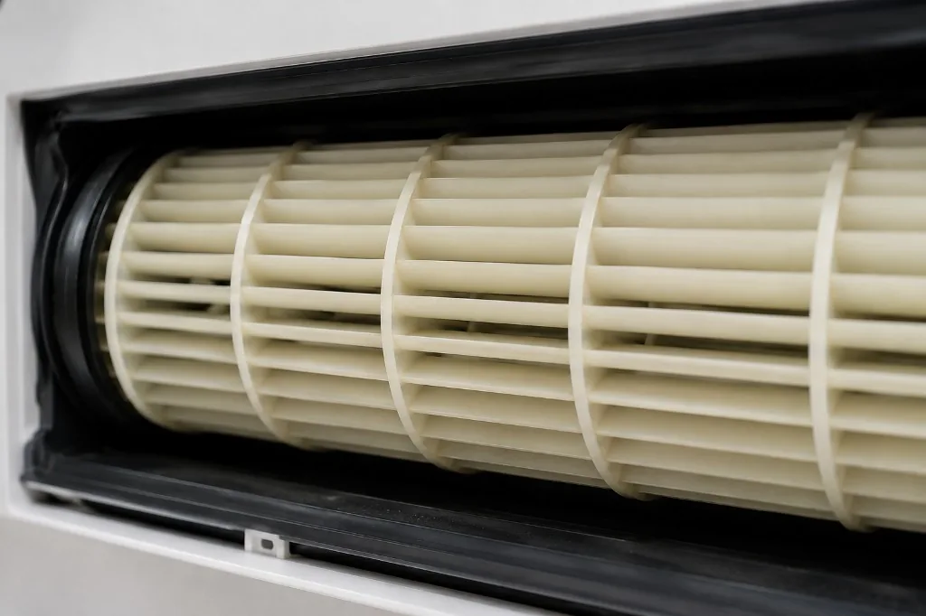 Clean air conditioner blower wheel