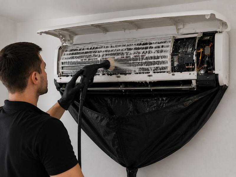 Thorough cleaning of evaporator fins and internal surfaces.